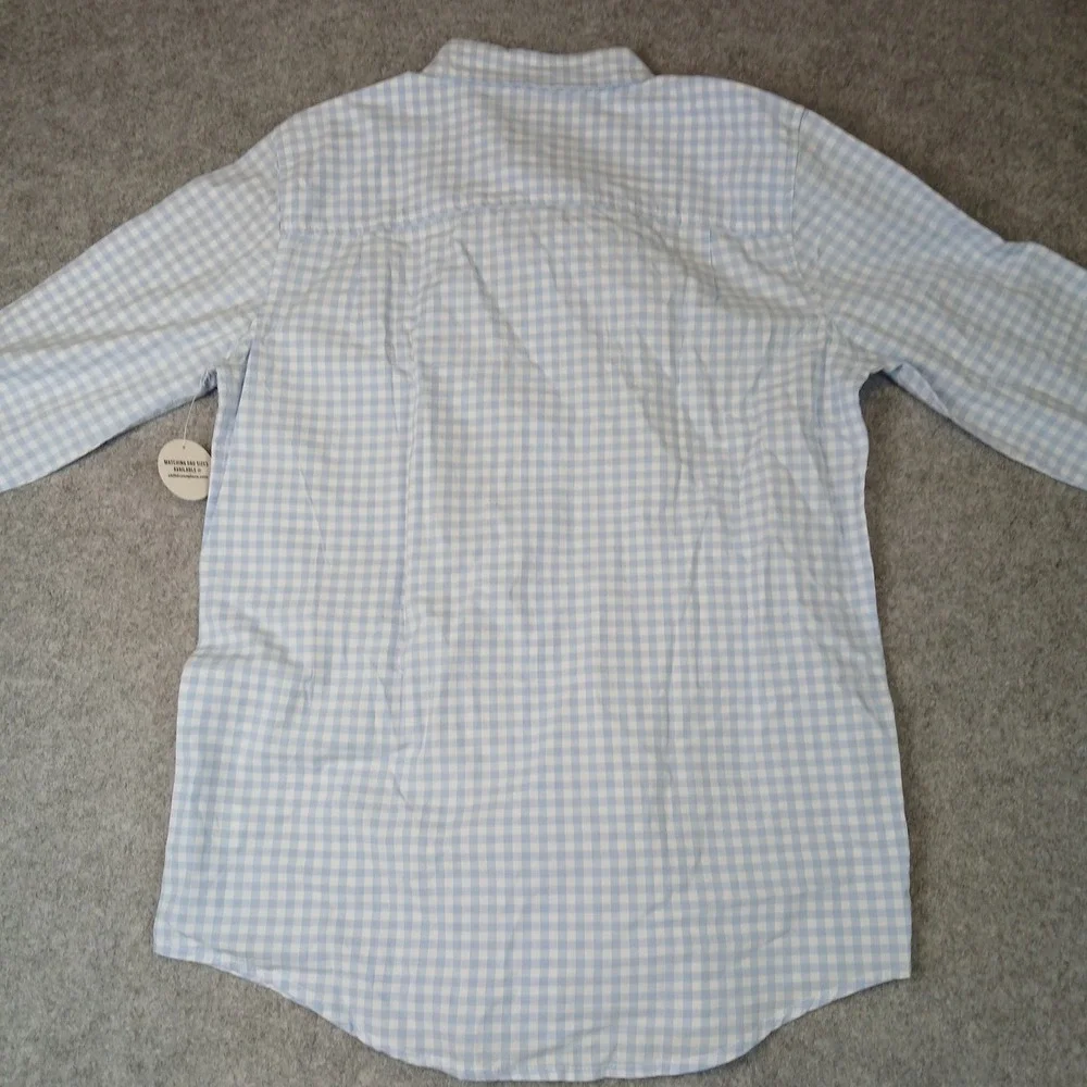The Children's Place Shirt Boys XXL 16 Whirlwind Blue Gingham Button Down NEW